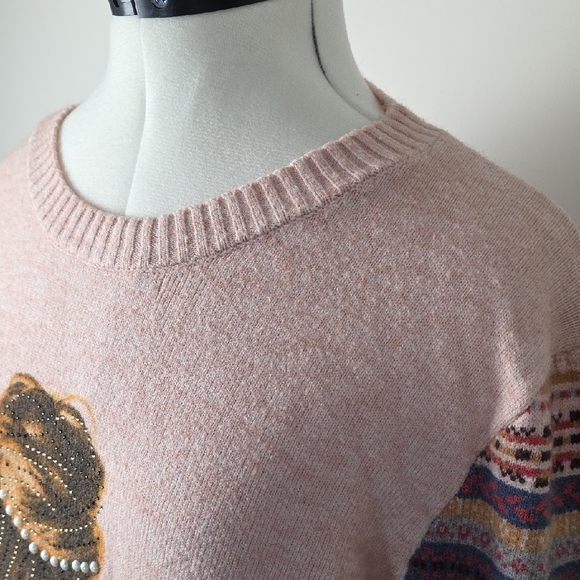 Ness pink women’s sweater graphic girl motif – size L – cozy knit - Picture 3 of 8